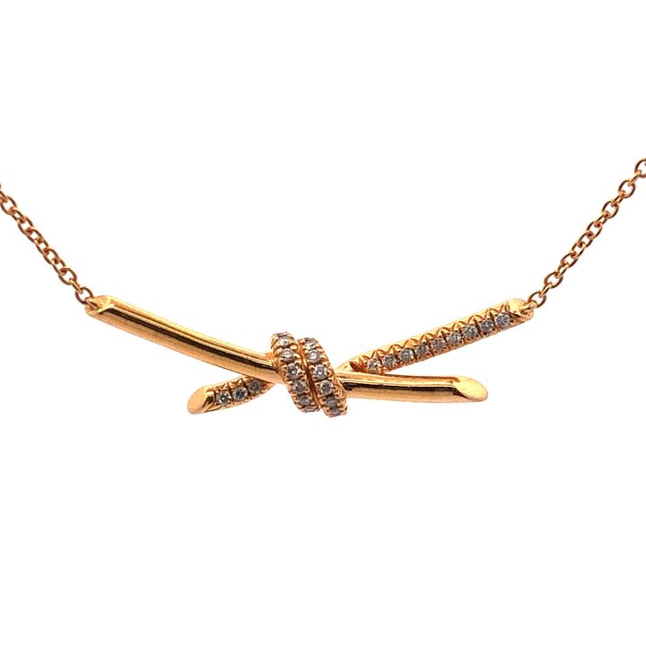 ティファニー ノット ネックレス Au750 全長約43.2cm ダイヤ0.25ct