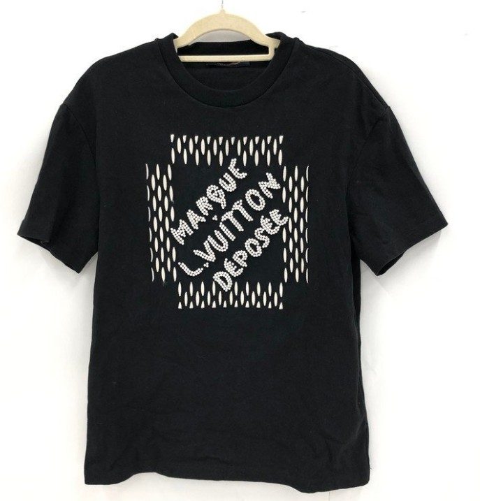 ヴィトン 24SS コットン Tシャツ ブラック エンブロイダードシグネチャー Mサイズ