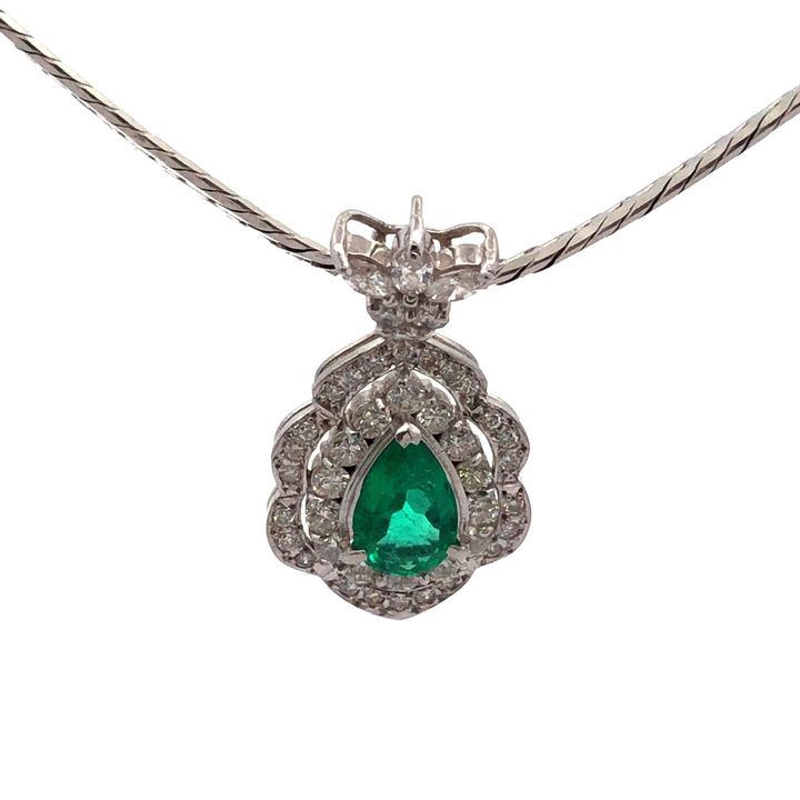 ネックレス Pm,Pt900 全長約40.0cm エメラルド1.05ct ダイヤ1.21ct