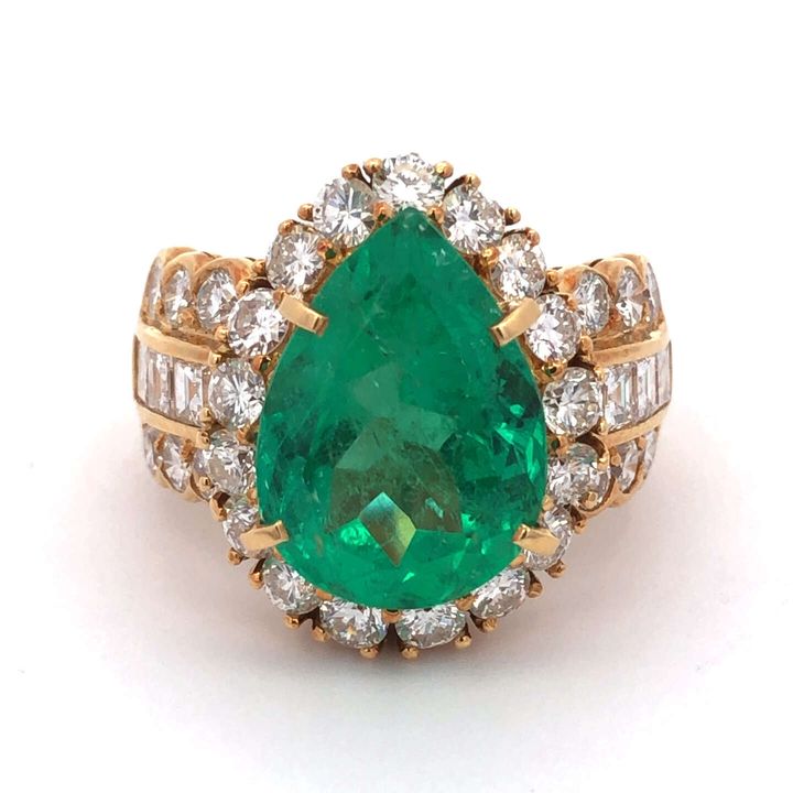 リング 18K 約13号 コロンビアエメラルド5.69ct ダイヤ2.07ct ダイヤ0.66ct