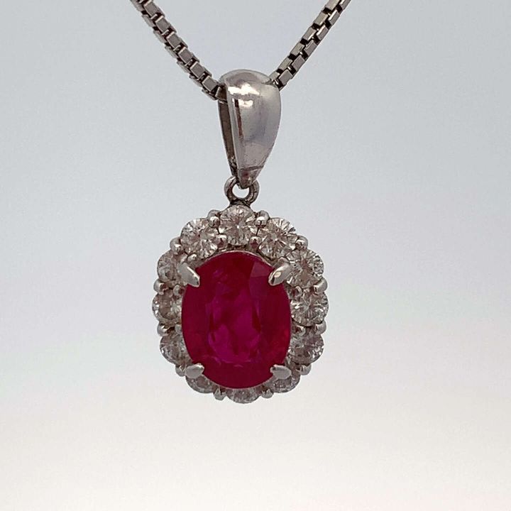 ネックレス Pt900,Pt850 全長約40.0cm ルビー2.14ct ダイヤ0.58ct
