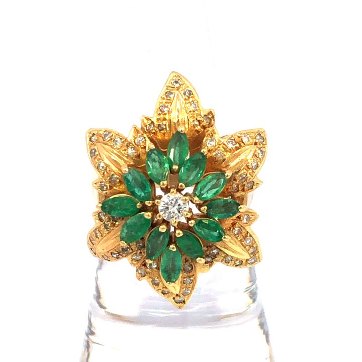 リング K18 約14号 エメラルド1.55ct ダイヤ0.50ct